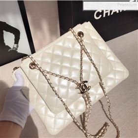 Chanel Quilted Shiny Lambskin Double Clutch with Chain AP1073 White 2019 (FM-9121321)