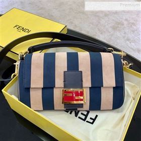 Fendi Baguette Medium Striped Leather Bag Light Brown/Blue 2020 (AFEI-9121420)