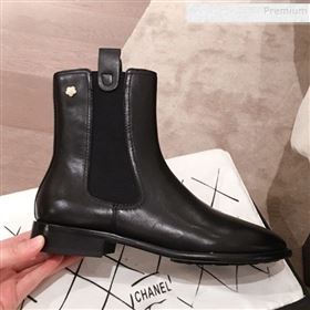 Chanel Leather Camellia Slip-on Flat Short Boots Black 2019 (KL-9121622)