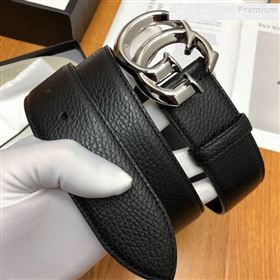 Gucci Grained Calfskin Belt 38mm with GG Buckle Black/Silver  (99-9121624)