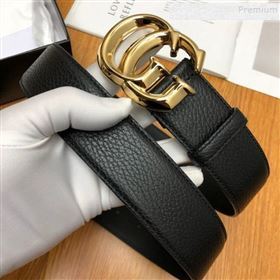 Gucci Grained Calfskin Belt 38mm with GG Buckle Black/Gold (99-9121625)