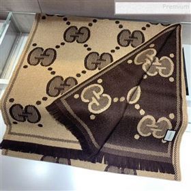 Gucci GG Wool Jacquard Scarf 45x195cm Beige/Brown 2019 (WNS-9121626)