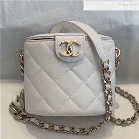 Chanel Quilted Lambskin Chain Round Vanity Case AS1355 White 2019 (SMJD-9121702)