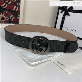 Gucci GG Canvas Belt 40mm with Interlocking G Buckle Black/Grey (SJ-9121832)