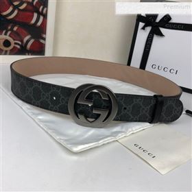 Gucci GG Canvas Belt 40mm with Interlocking G Buckle Black/Grey  (SJ-9121832)