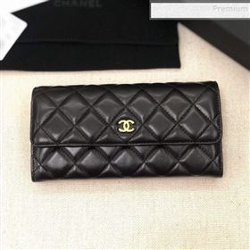 chaneI Classic Quilted Lambskin Flap Wallet A50096 Black/Gold (YD-9121902)