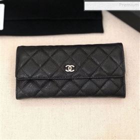 Chanel Classic Quilted Grained Leather Flap Wallet A50096 Black/Silver (YD-9121903)