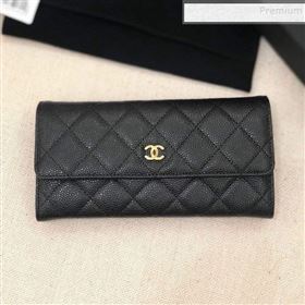 Chanel Classic Quilted Grained Leather Flap Wallet A50096 Black/Gold (YD-9121904)