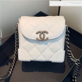 Chanel Quilted Leather Box Clutch with Chain White 2019 (FM-9121913)