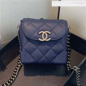 Chanel Quilted Leather Box Clutch with Chain Navy Blue 2019 (FM-9121917)