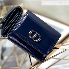 Dior Medium 30 Montaigne Lotus Patent Leather Wallet Navy Blue 2019 (XXG-9121755)