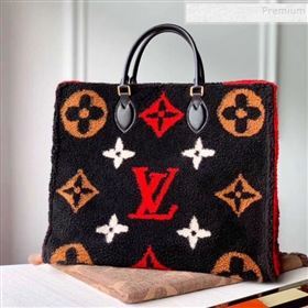 Louis Vuitton LV Teddy Onthego Monogram Wool Tote Bag M55420 Black/Red 2019 (KI-9122106)