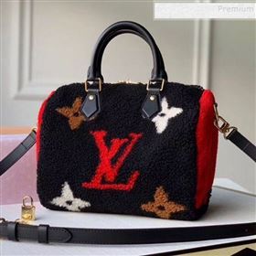 Louis Vuitton LV Teddy Speedy 25 Monogram Wool Top Handle Bag M55422 Black/Red 2019 (KI-9110510)
