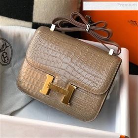 Hermes Constance 18/23cm in Crocodile Embossed Calf Leather Dove Grey/Gold 2019 (Half Handmade) (FL-9122124)