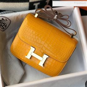 Hermes Constance 18/23cm in Crocodile Embossed Calf Leather Amber Yellow/Gold 2019 (Half Handmade) (FL-9122125)