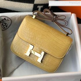 Hermes Constance 18/23cm in Crocodile Embossed Calf Leather Light Yellow/Gold 2019 (Half Handmade) (FL-9122127)