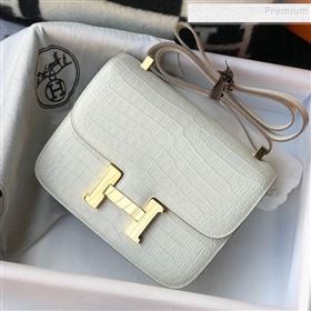 Hermes Constance 18/23cm in Crocodile Embossed Calf Leather White/Gold 2019 (Half Handmade) (FL-9122128)