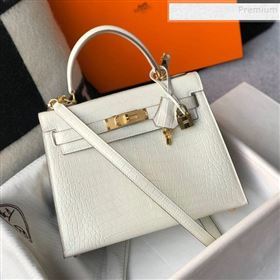 Hermes Kelly 25/28cm in Crocodile Embossed Calf Leather White/Gold 2019 (Half Handmade) (FL-9122134)