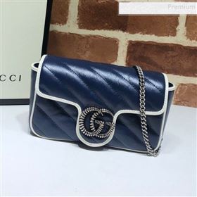 Gucci GG Diagonal Marmont Super Mini Bag 574969 Blue/White 2019 (DLH-9122117)