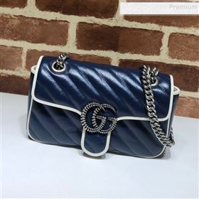 Gucci GG Diagonal Marmont Mini Bag ‎446744 Blue/White 2019 (DLH-9122118)