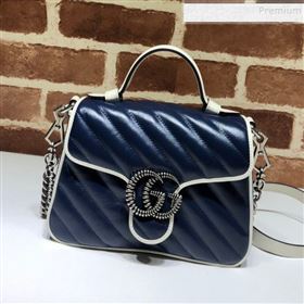 Gucci GG Diagonal Marmont Mini Top Handle Bag 583571 Blue/White 2019 (DLH-9122120)