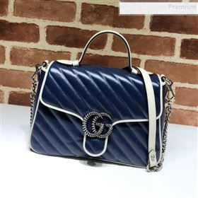 Gucci GG Diagonal Marmont Small Top Handle Bag 498110 Blue/White 2019 (DLH-9122121)