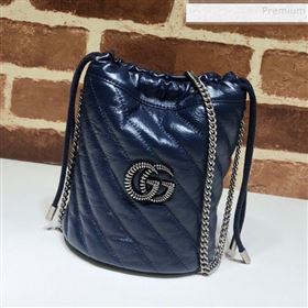 Gucci GG Diagonal Marmont Mini Bucket Bag 575163 Blue/White 2019 (DLH-9122122)