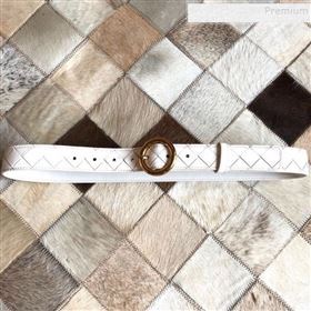 Bottega Veneta Woven Lambskin Belt 30mm with Circle Buckle White 2019 (MS-9121940)