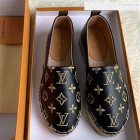 Louis Vuitton Monogram Golden Embroidered Flat Espadrilles Black 2019 (For Women and Men) (HB-9122010)