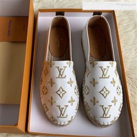 Louis Vuitton Monogram Golden Embroidered Flat Espadrilles White 2019 (For Women and Men) (HB-9122011)