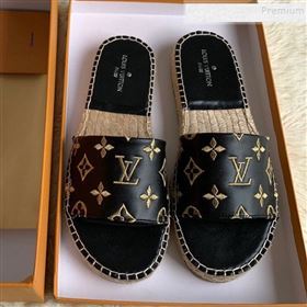 Louis Vuitton Monogram Embroidered Flat Espadrilles Slide Sandals Black/Gold 2019 (For Women and Men) (HB-9122005)