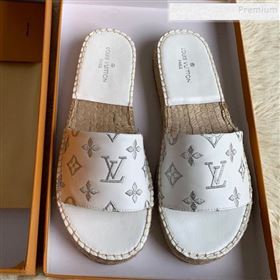 Louis Vuitton Monogram Embroidered Flat Espadrilles Slide Sandals White/Silver 2019 (For Women and Men) (HB-9122009)