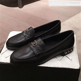 Chanel Lambskin Chain Leather Trim Loafers Black 2019 (KL-9122022)