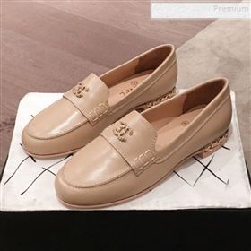 Chanel Lambskin Chain Leather Trim Loafers Apricot 2019 (KL-9122023)