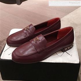 Chanel Lambskin Chain Leather Trim Loafers Burgundy 2019 (KL-9122024)