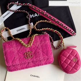 Chanel 19 Tweed Wallet on Chain WOC and Coin Purse AP0985 Pink 2019 (XING-9121730)