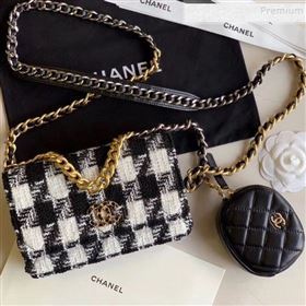 Chanel 19 Houndstooth Tweed Wallet on Chain WOC and Coin Purse AP0985 Black/White 2019 (XING-9121731)