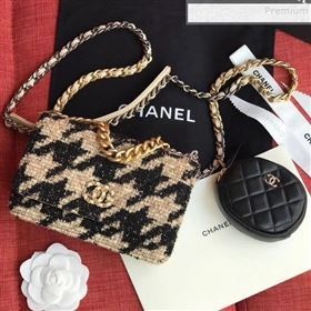 Chanel 19 Houndstooth Tweed Wallet on Chain WOC and Coin Purse AP0985 Beige/Black 2019 (XING-9121732)