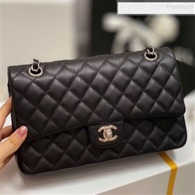 Chanel Quilted Grained Medium Classic Flap Bag with Silver/Gold Hardware Black(Top Quality) (MH-9122025)