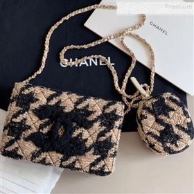 Chanel CC Houndstooth Tweed Wallet on Chain WOC and Coin Purse Beige/Black 2019 (XING-9121734)