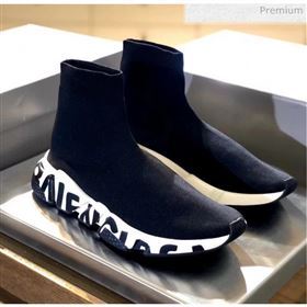 Balenciaga Printed Letters Knit Sock Speed Boot Sneaker Black/White 2019(For Women and Men) (SH-20031610)