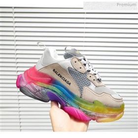 Balenciaga Triple S Rainbow Outsole Sneakers White/Grey/Beige 2019 (HZ-0031717)