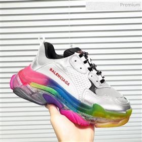 Balenciaga Triple S Rainbow Outsole Sneakers White/Silver/Black 2019 (HZ-0031712)