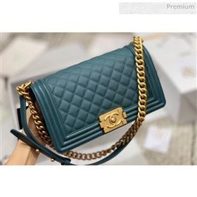 Chanel Quilted Origial Haas Caviar Leather Medium Boy Flap Bag Peacock Blue with Matte Gold Hardware(Top Quality) (MH-0031740)