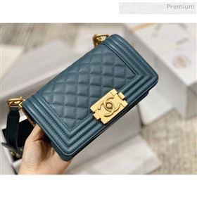 Chanel Quilted Origial Haas Caviar Leather Small Boy Flap Bag Peacock Blue with Matte Gold Hardware(Top Quality) (MH-0031741)