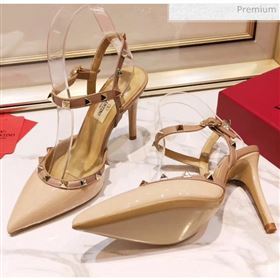 Valentino Rockstud Patent Leather Slingback Pump With 9.5cm Heel Nude 2020 (XL-20031805)