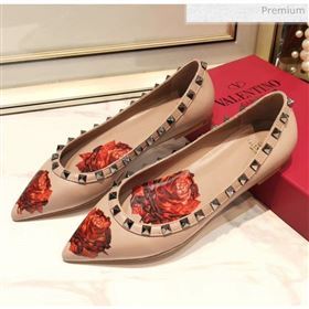 Valentino Rosy Printed Calfskin Rockstud Ballerina Nude 2020 (XL-20031811)