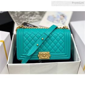 Chanel Quilted Origial Haas Caviar Leather Medium Boy Flap Bag Turquoise with Matte Gold Hardware(Top Quality) (MH-0031742)