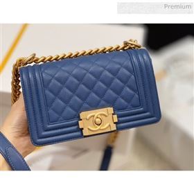 Chanel Quilted Origial Haas Caviar Leather Small Boy Flap Bag Denim Blue with Matte Gold Hardware(Top Quality) (MH-0031747)