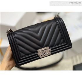 Chanel Chevron Baby Calfskin Medium Boy Flap Bag with Vintage Silver Hardware Black(Top Quality) (MH-20031614)